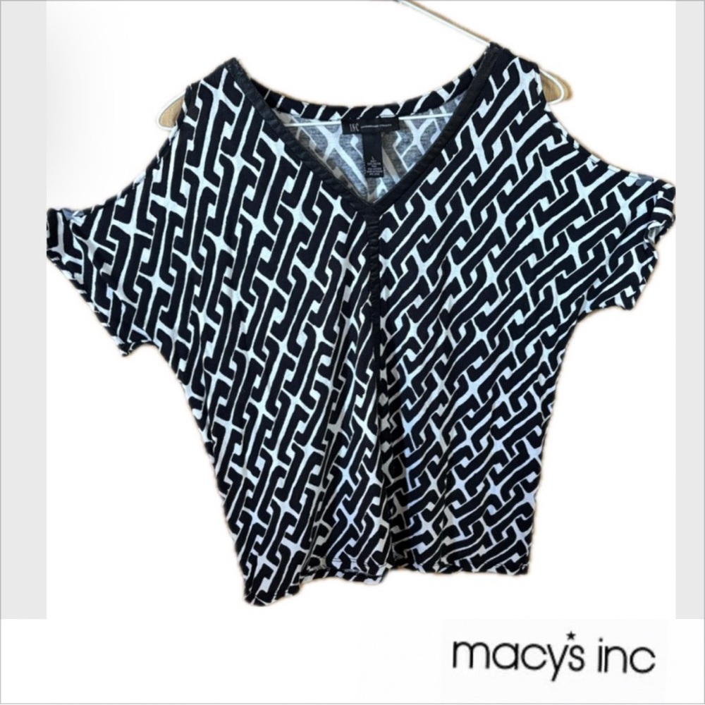 INC Black and White Maze Print Blouse
